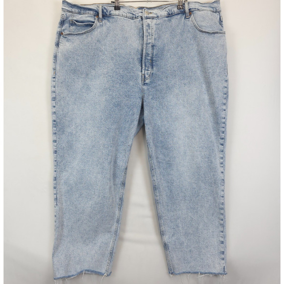 Old Navy Denim - Old Navy Acid Wash Button Fly Jeans Raw Hem Women 29 High Rise Stretch Blue
